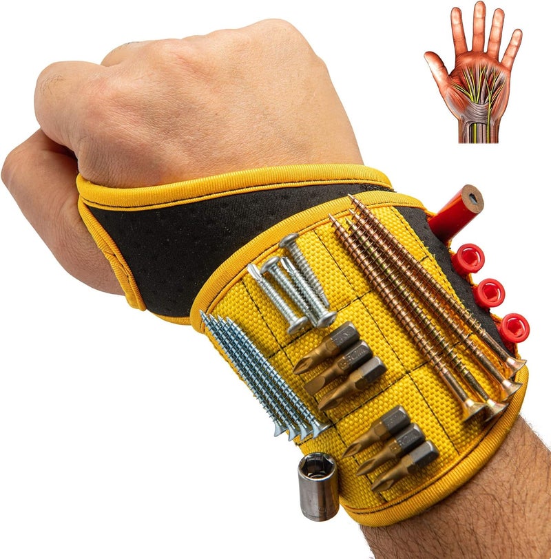 BINYATOOLS Magnetic Wristband for Tools Magnet Screw Holder Wrist Support Keeps Screws Nails, Drill Bits Handy Unique Tool Gadgets Men’s Gadgets Dad Gadgets Perfect Christmas Gifts Stocking Stuffers - Image 1